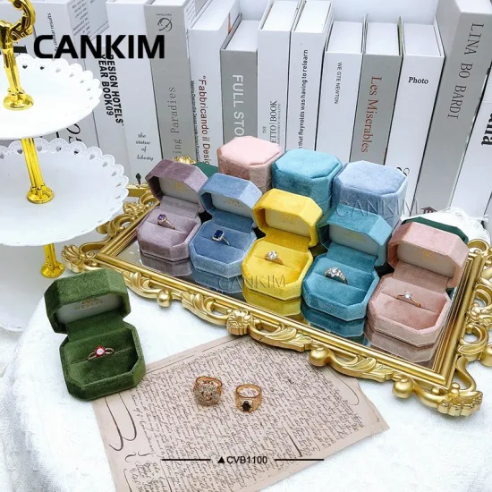 Cankim 플라스틱 케이스 보석 보석 더블 벨벳 반지 상자 결혼식을위한 심장 벨벳 반지 상자 반지 상자